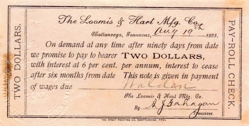 $2 1893 Loomis & Hart Mfg Co